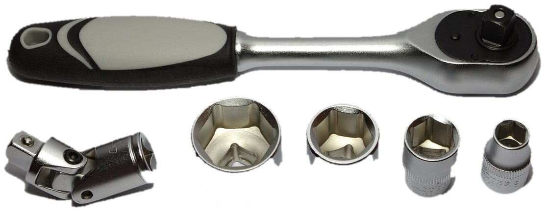 Quarter-inch ratchet with five sockets and universal joint